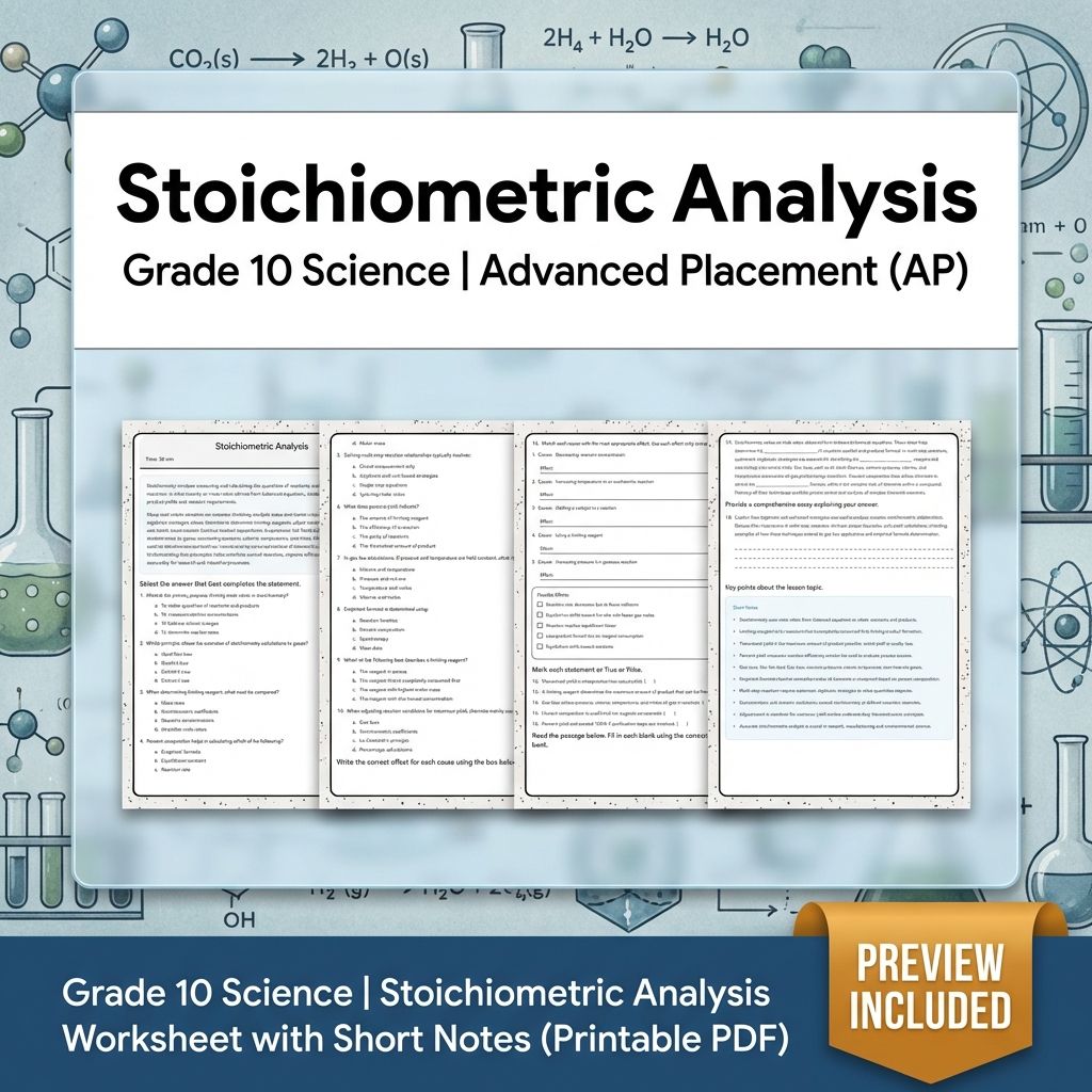 Grade 10 Science | Stoichiometric Analysis Worksheet with Short Notes (PDF)