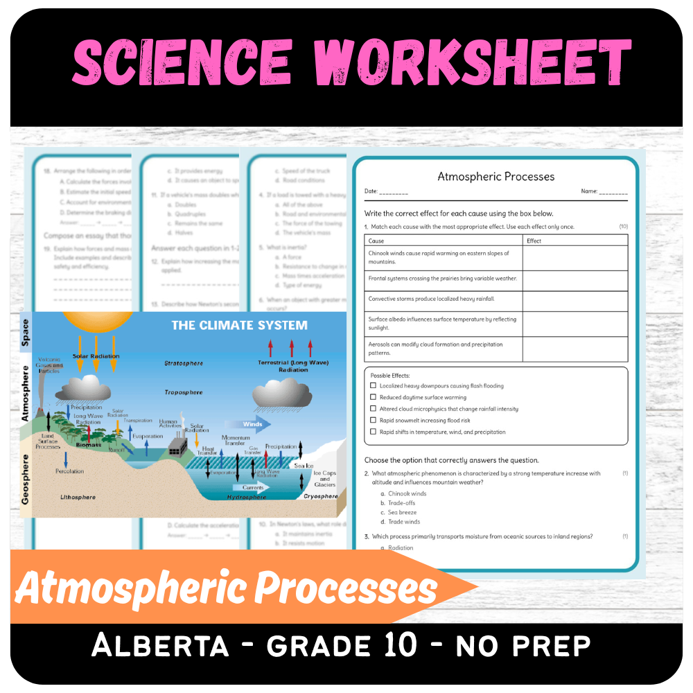 Grade 10 Science | Atmospheric Processes Worksheet (PDF) — Alberta Standards
