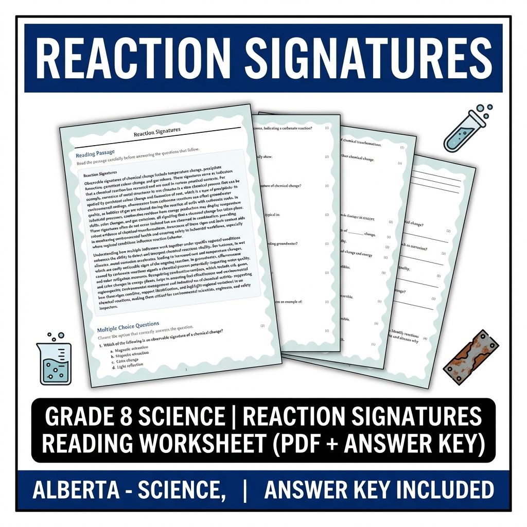 Grade 8 Science | Reaction Signatures Reading Worksheet (PDF + Answer Key)