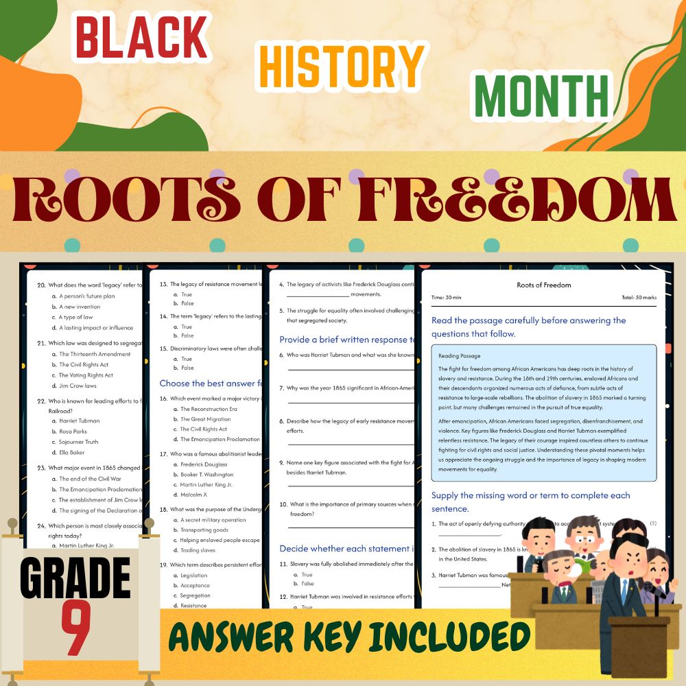 Grade 9 Seasonal Black Friday Worksheet for Roots of Freedom | PDF + Answer Key