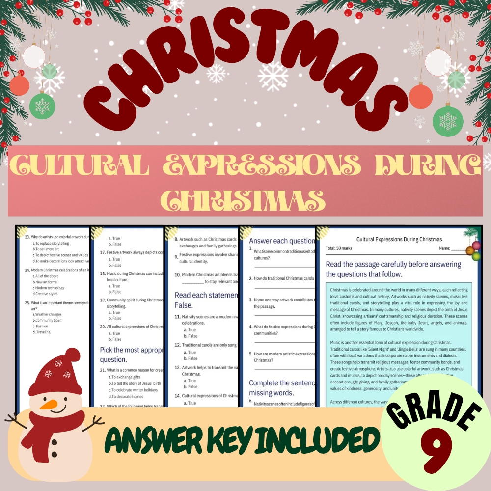 Grade 9 Seasonal Unit | Cultural Traditions & Moral Lessons Worksheet Bundle — included worksheet 3