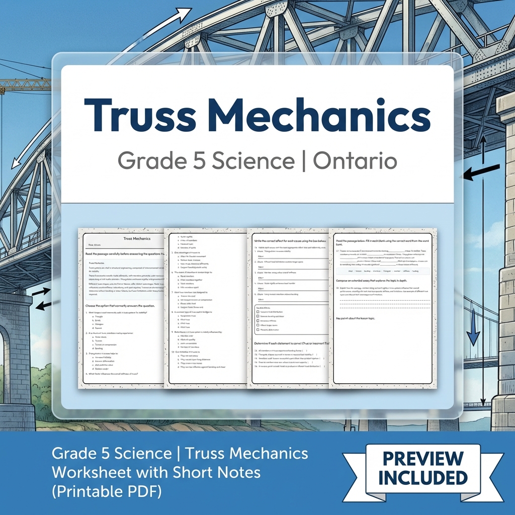 Grade 5 Science Lesson Group Bundle | Ontario Mechanical Structures & Forces — included worksheet 4