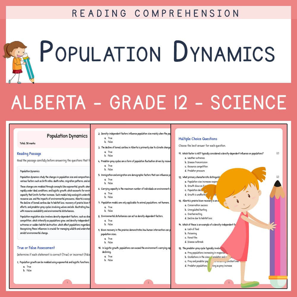 Grade 12 Science worksheet elena worksheet — Grade 12 Science | Population Dynamics Worksheet | Alberta Standards — page 1