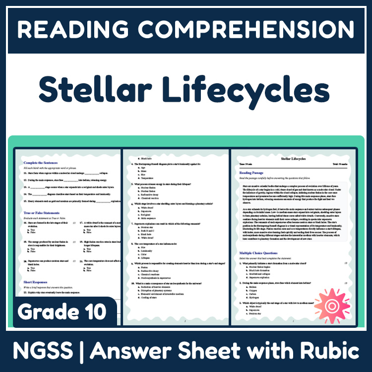 Grade 10 Science reading worksheets worksheet — 10th Grade Science | Stellar Lifecycles Reading Worksheet (PDF + Rubric) —…