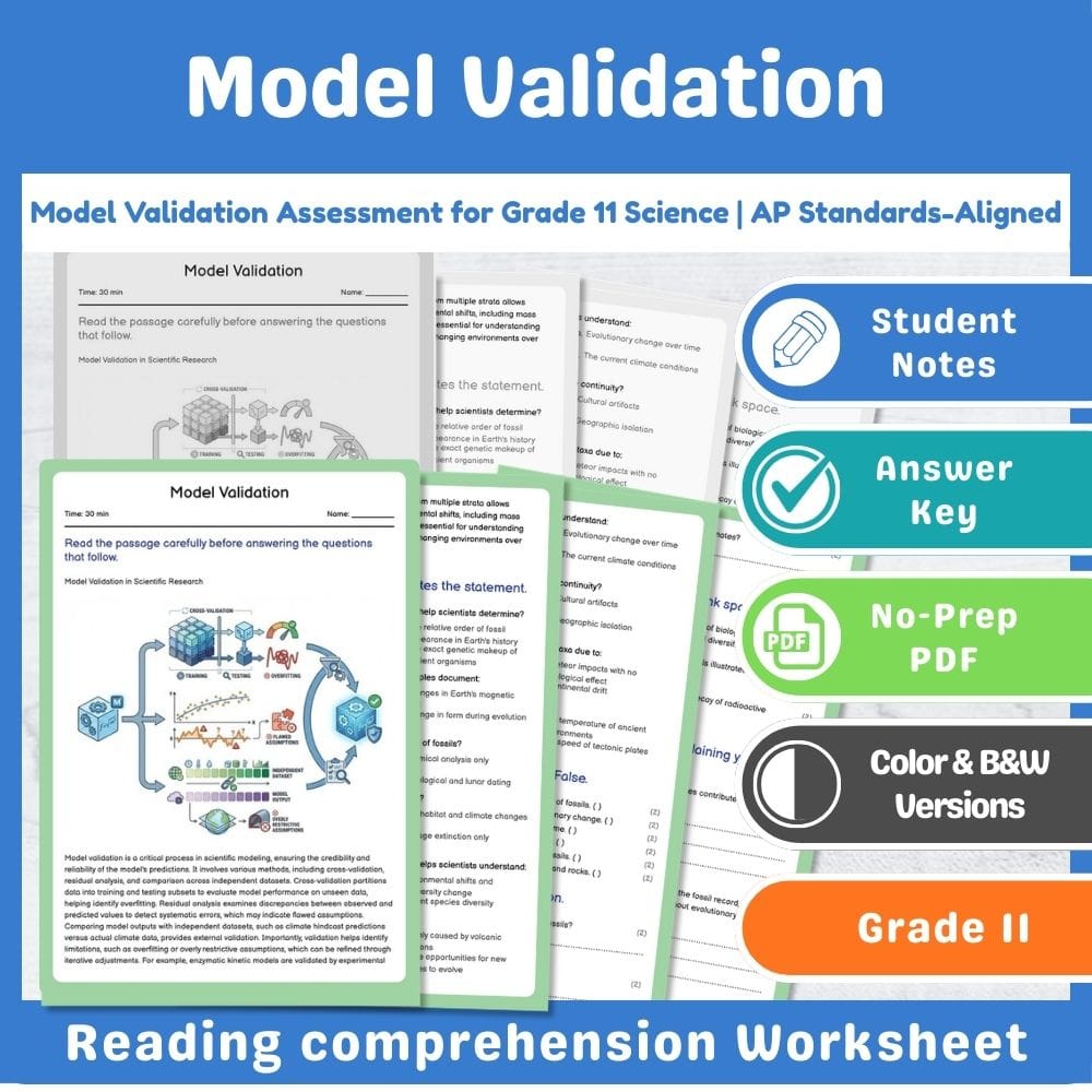 Grade 11 Science assessment worksheet — Model Validation Assessment for Grade 11 Science | AP Standards-Aligned — page 1