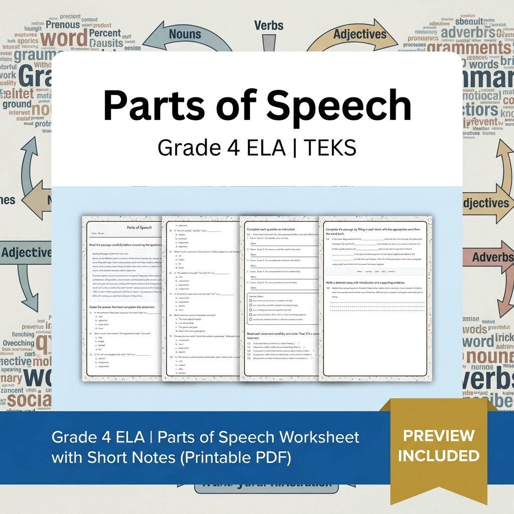 Grade 4 Grammar and Punctuation ELA Lesson Bundle with Short Notes (TEKS) — included worksheet 5