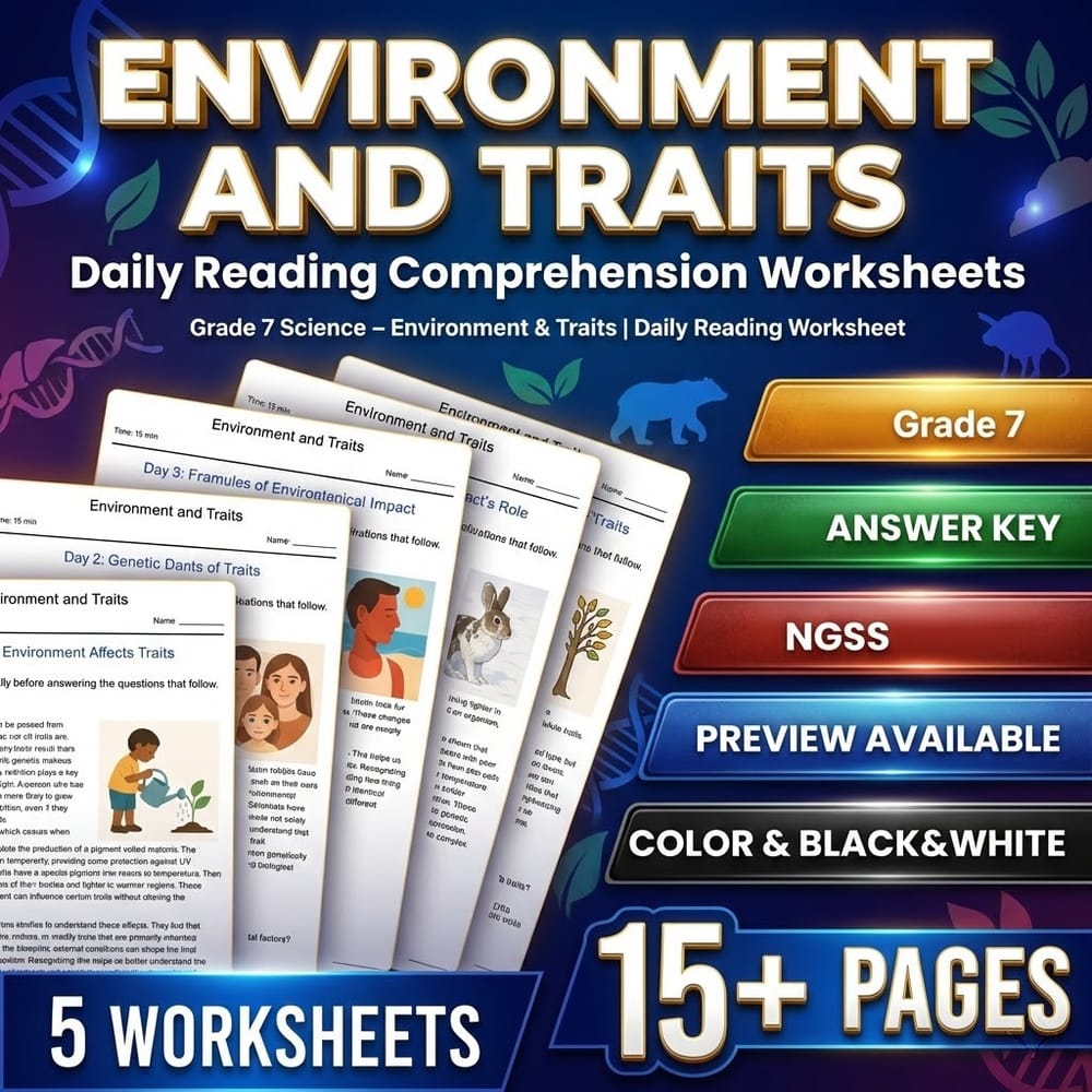Genetics and Environment Grade 7 Science Daily Reading Worksheets Bundle | NGSS — included worksheet 2