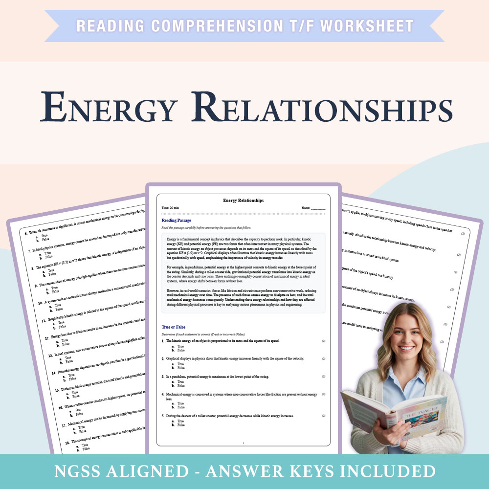 Grade 8 Science reading comprehensions true or false worksheet worksheet — Grade 8 Science | Energy Relationships Workshee…