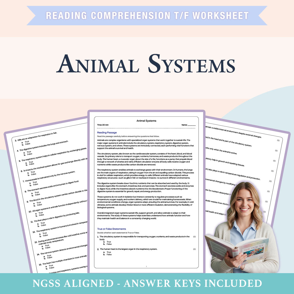 Science reading comprehensions true or false worksheet worksheet — 6th Grade Science | Animal Systems True or False Worksh…