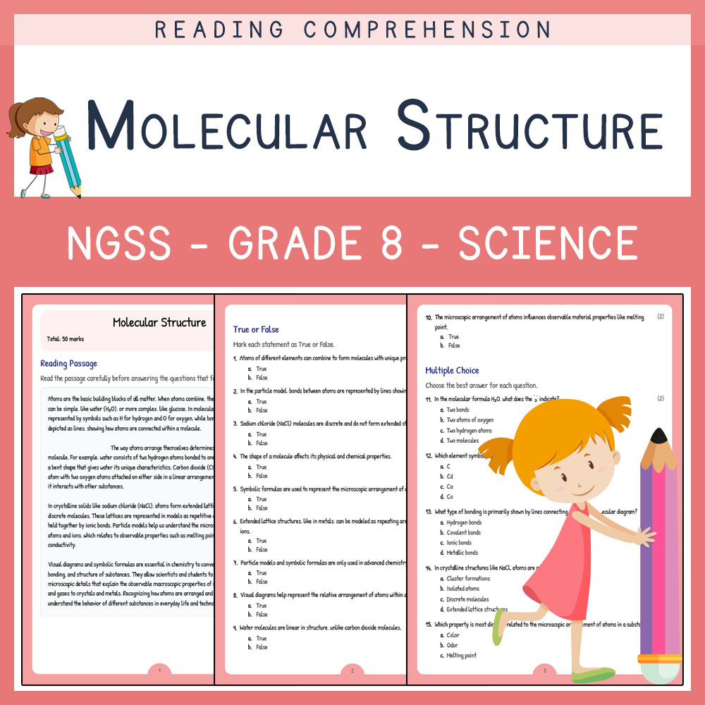 Grade 8 Science worksheet worksheet — Grade 8 Science | Molecular Structure Worksheet (Answer Key) – NGSS Aligned — page 1