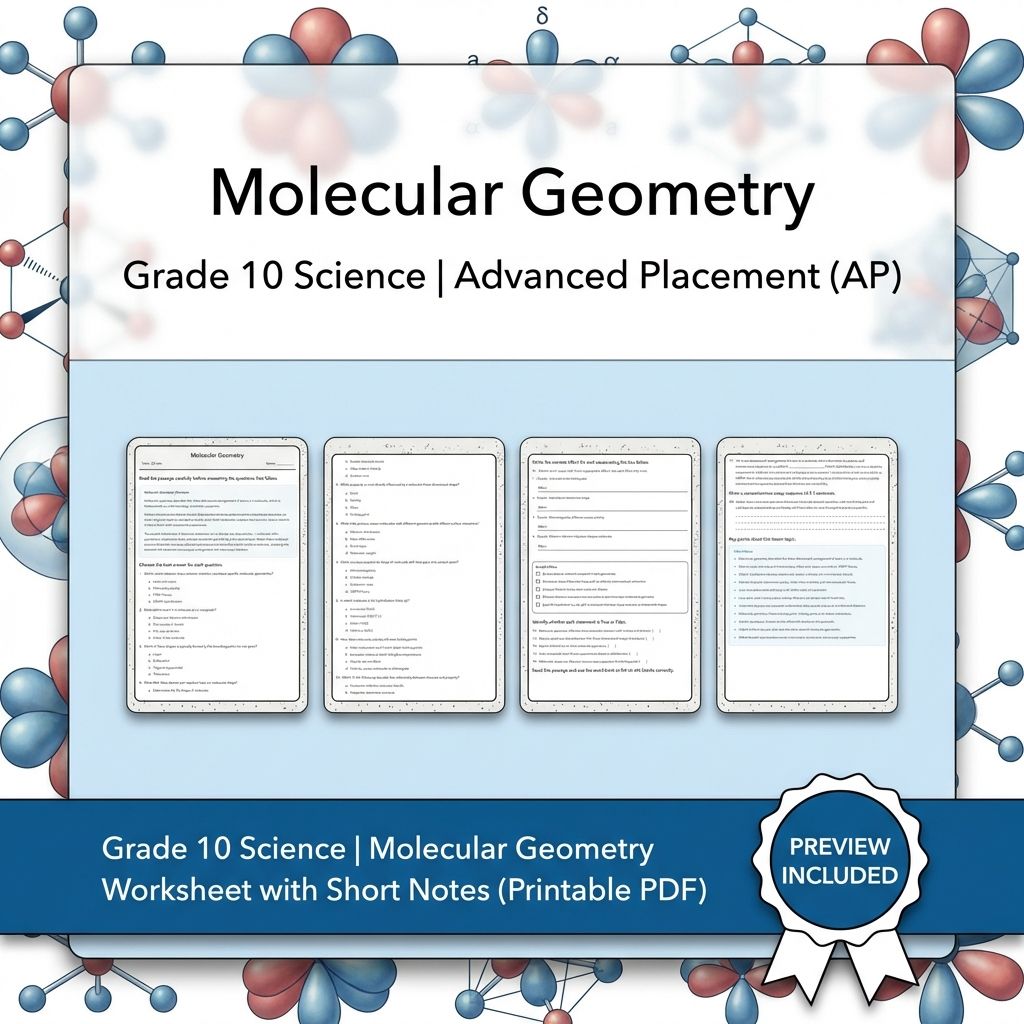 Grade 10 Science | Molecular Geometry Worksheet with Short Notes (Printable PDF)