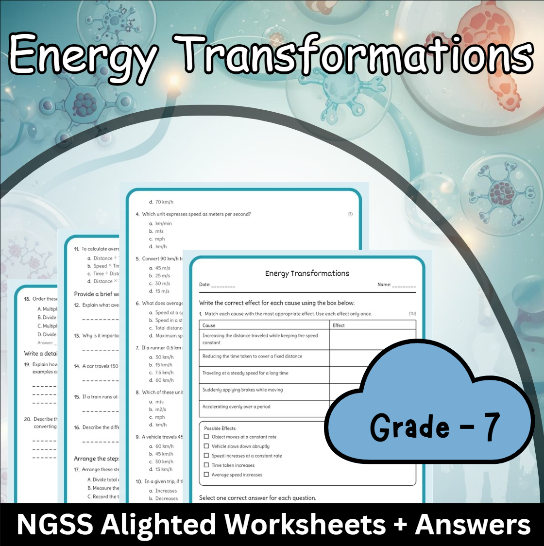 Grade 7 Science science 1 worksheet — Grade 7 Science | Energy Transformations Worksheet (Answer Key) NGSS Aligned