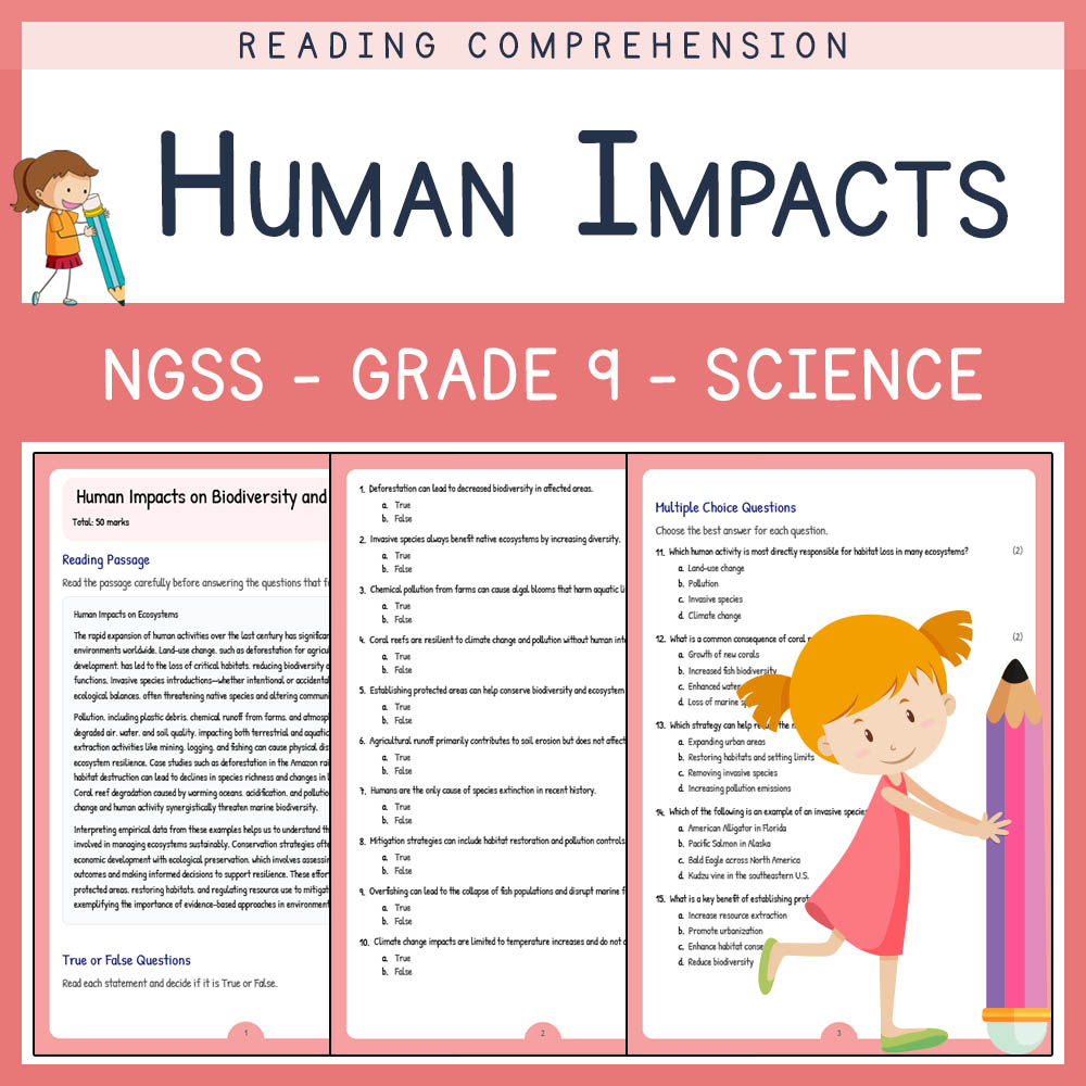 Grade 9 Science worksheet worksheet — Grade Science | Human Impacts on Biodiversity & Ecosystems Worksheet (Answer Key) —…