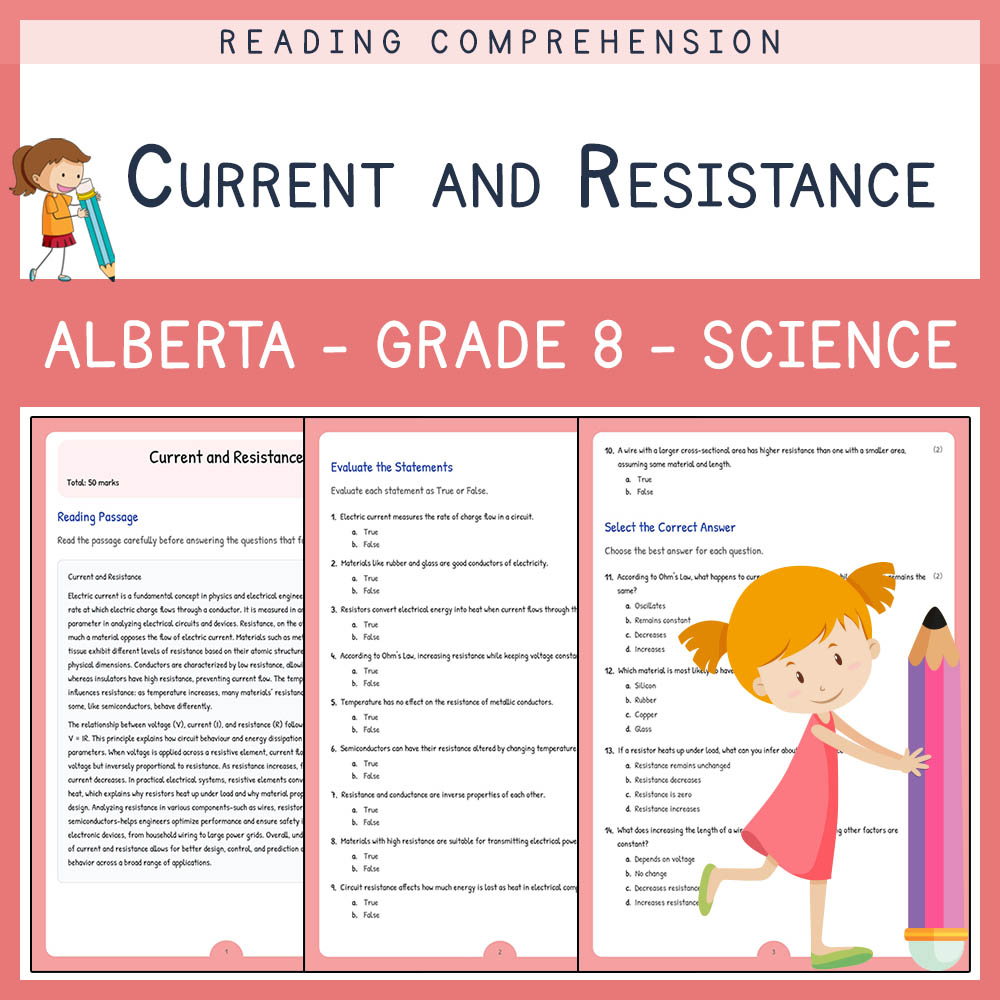 Grade 8 Science worksheet elena worksheet — Grade 8 Science | Current and Resistance Worksheet | Alberta Standards — page 1