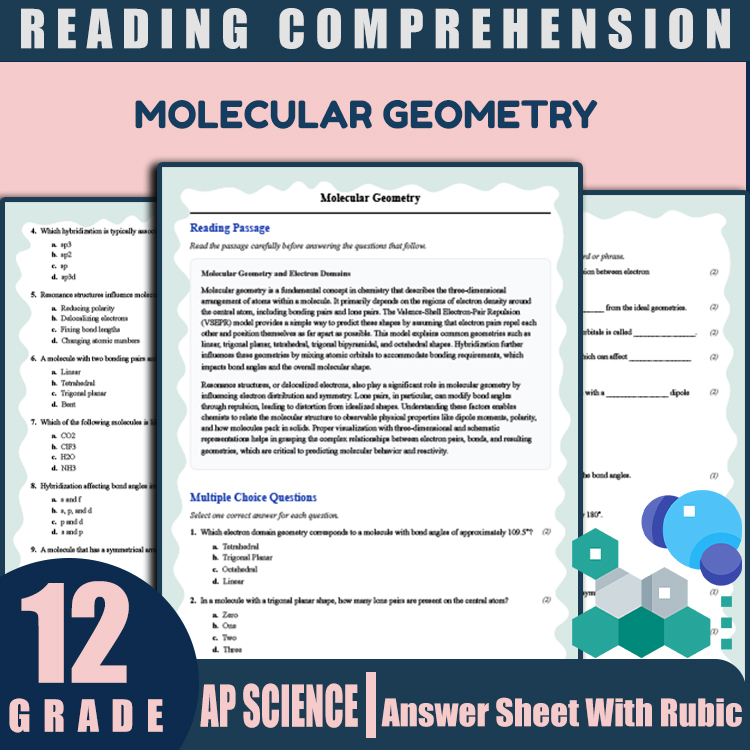 Grade 12 Science reading worksheets worksheet — 12th Grade Science | Molecular Geometry Reading Worksheet & Answer Key (PD…