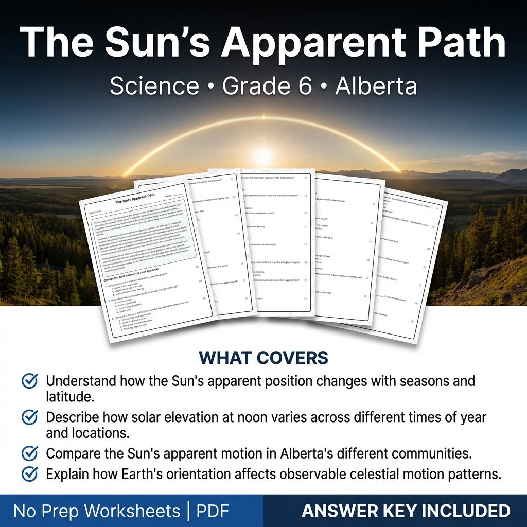 Grade 6 Science Worksheet on The Sun's Apparent Path | Alberta Standards
