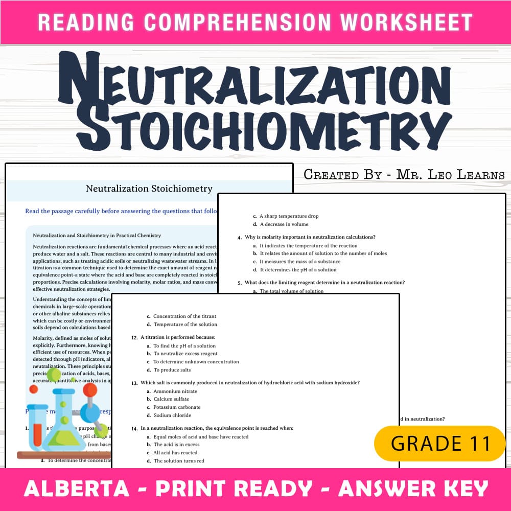 Grade 11 Science worksheet mcq paper worksheet — Grade 11 Science — Neutralization Stoichiometry Worksheet for Mastery — p…