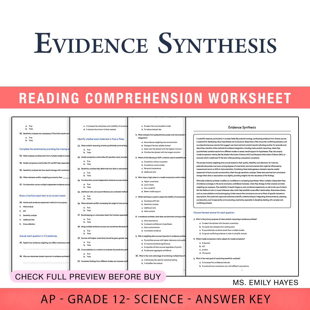 Grade 12 Science worksheet assessment worksheet — 12th Grade Science | Evidence Synthesis Worksheet (PDF+ Answer Key) — pa…