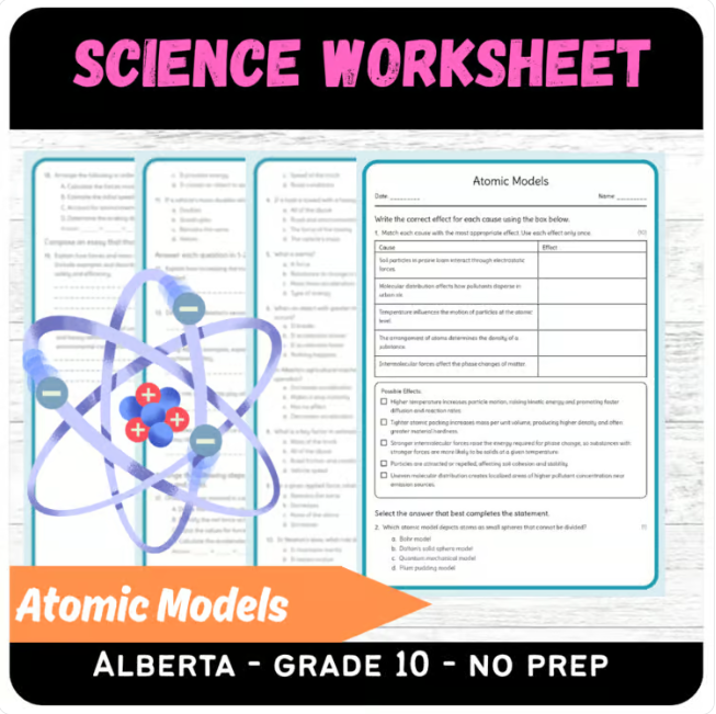 Grade 10 Science | Atomic Models Worksheet (PDF) - Alberta Standards