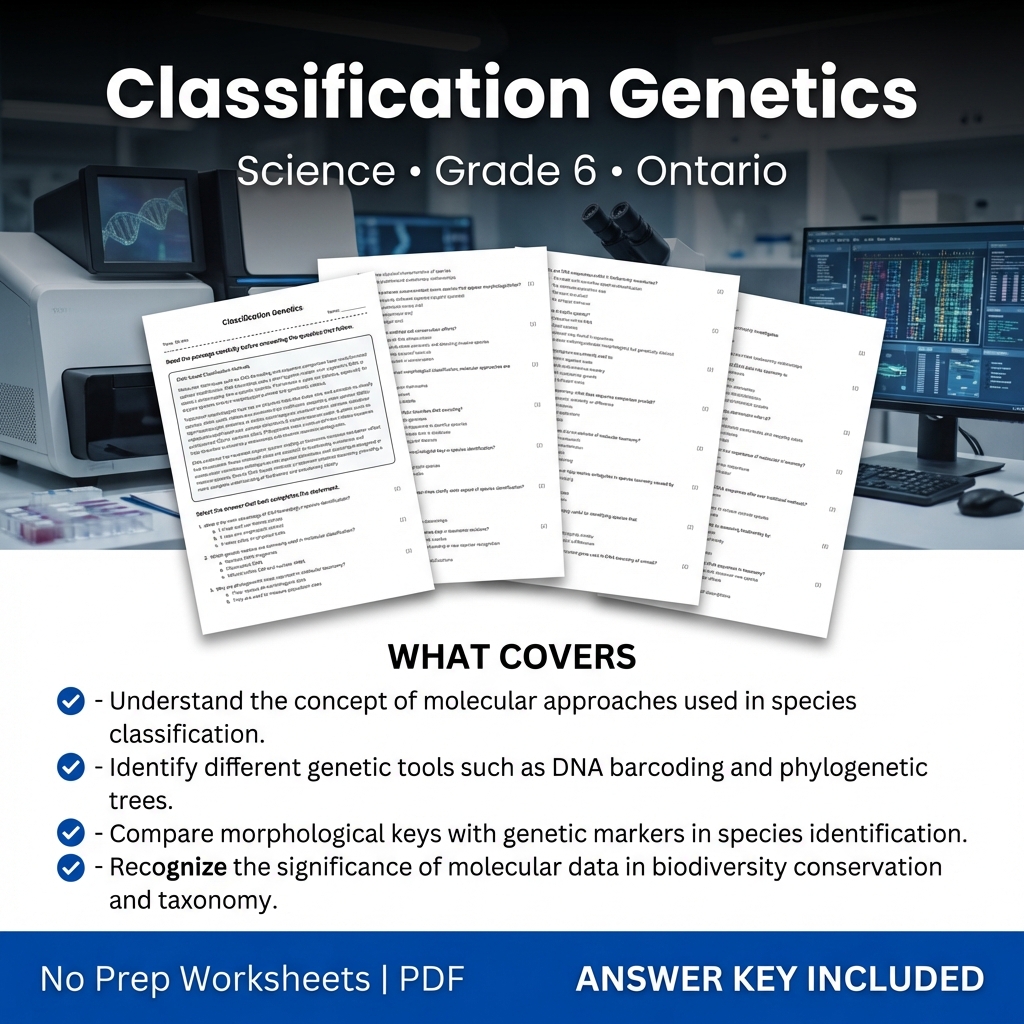 Grade 6 Science Worksheet on Classification Genetics | Ontario Standards
