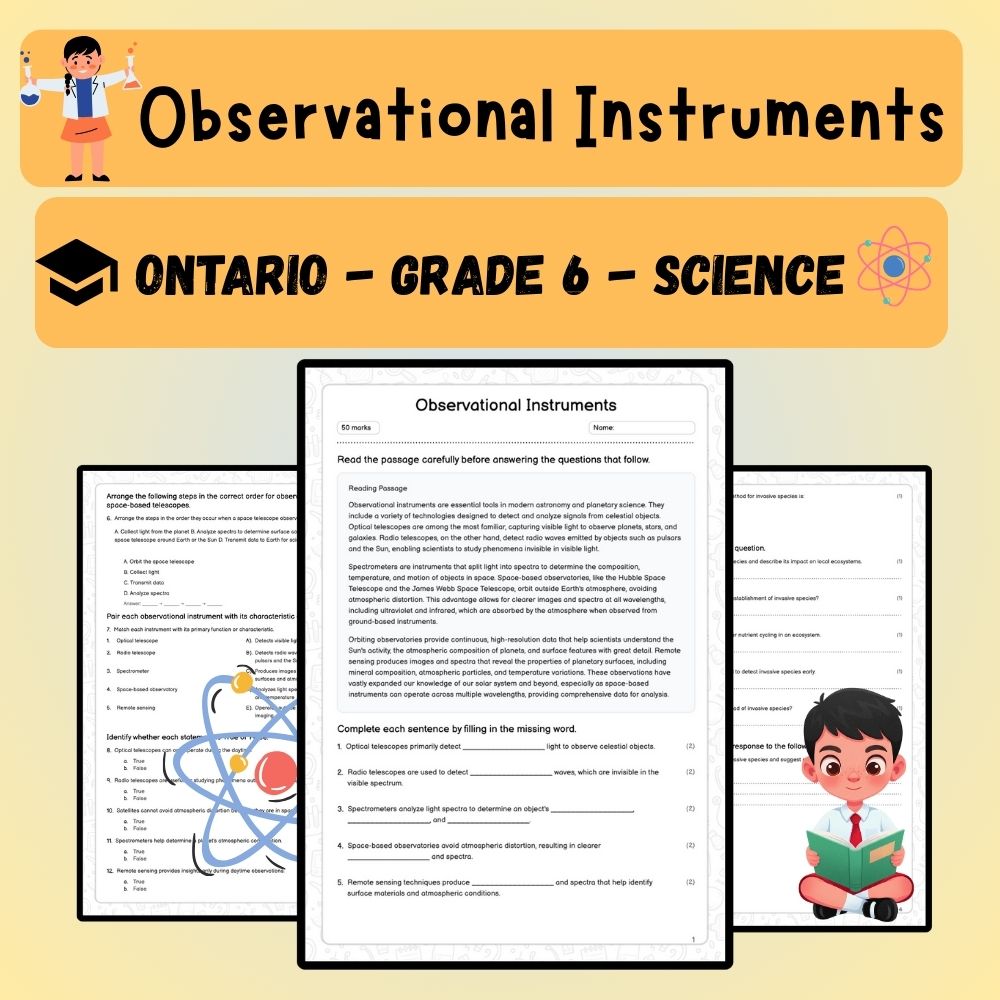 Grade 6 Science worksheet worksheet — 6th Grade Science | Observational Instruments Worksheet (PDF ) — page 1