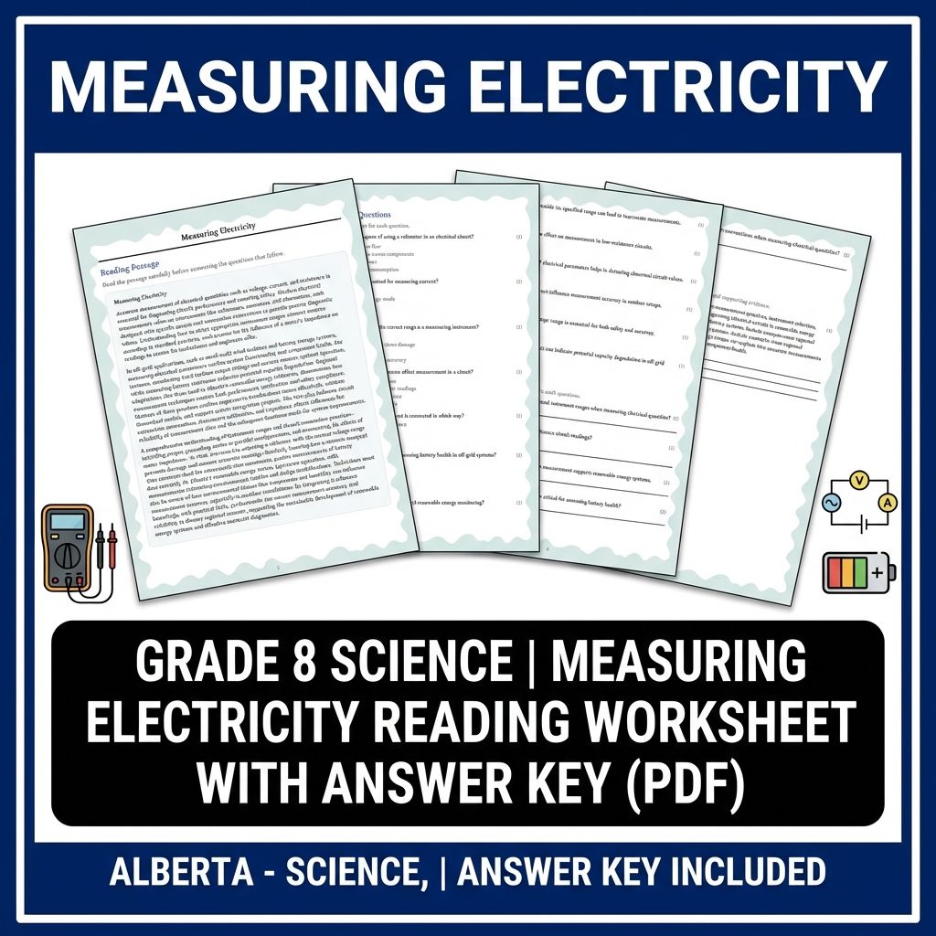 Grade 8 Science | Measuring Electricity Reading Worksheet with Answer Key (PDF)