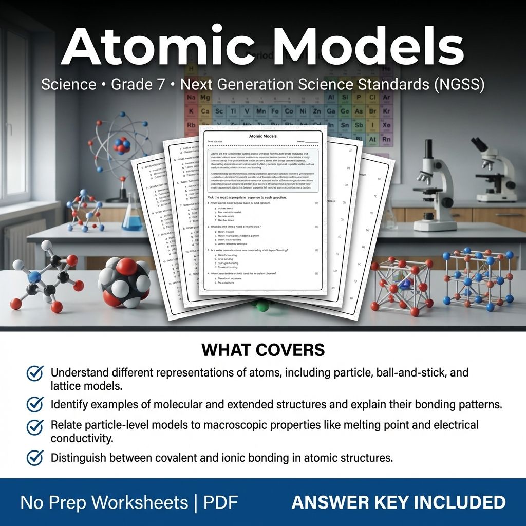 7th Grade Science | Atomic Models Worksheet + Answer Key (Printable PDF)