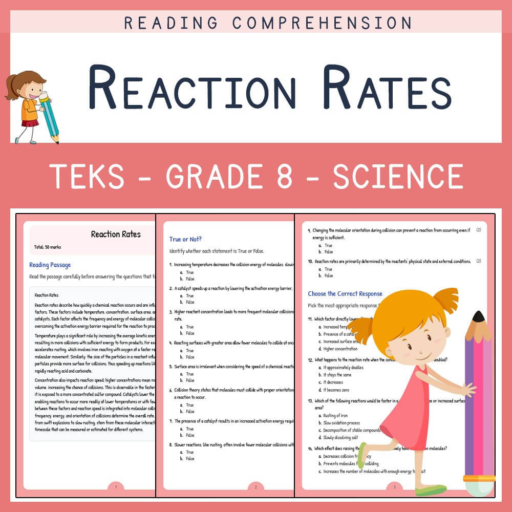 Grade 8 Science worksheet elena worksheet — Grade 8 Science | Reaction Rates Worksheet | TEKS Aligned — page 1