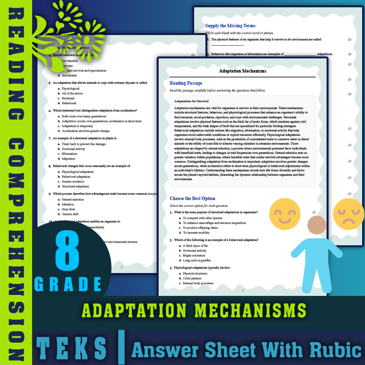 Grade 8 Science reading worksheets worksheet — 8th Grade Science | Adaptation Mechanisms Reading Worksheet & Answer Key (P…