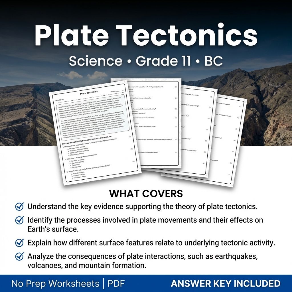11th Grade Science | Plate Tectonics Worksheet & Answer Key PDF