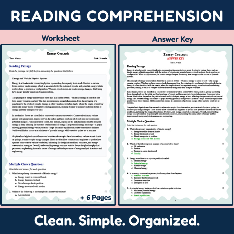 Grade 11 Science reading worksheets worksheet — Grade 11 Science | Energy Concepts Reading Worksheet (PDF + Answer Key) —…