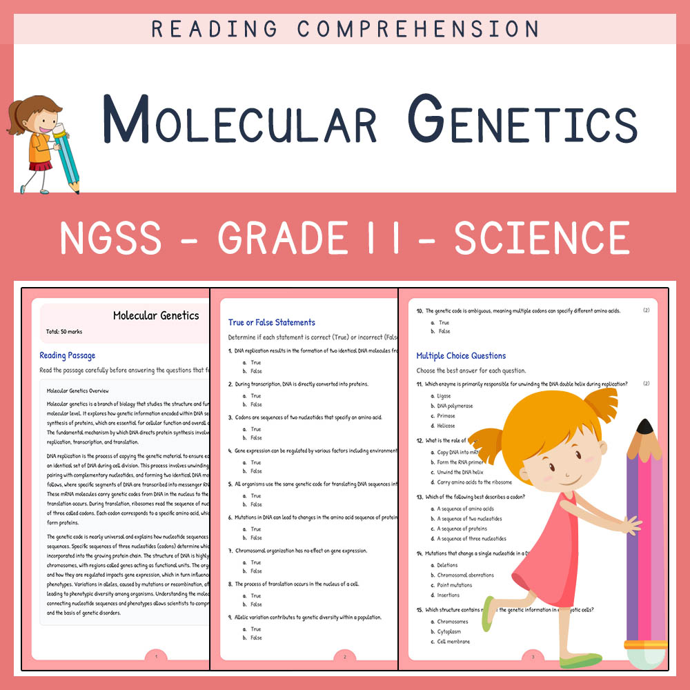 Grade 11 Science worksheet worksheet — Grade 11 Science | Molecular Genetics Worksheet (Answer Key) - NGSS-Aligned — page 1