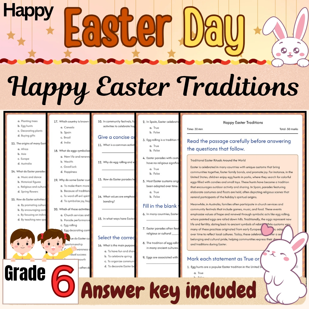 Grade 6 Seasonal Education Unit | Happy Easter Traditions & Symbols Worksheets — included worksheet 3