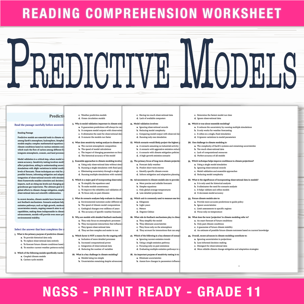 Grade 11 Science worksheet worksheet — Grade 11 Science | Predictive Models Worksheet (PDF + Answer Key) — page 1