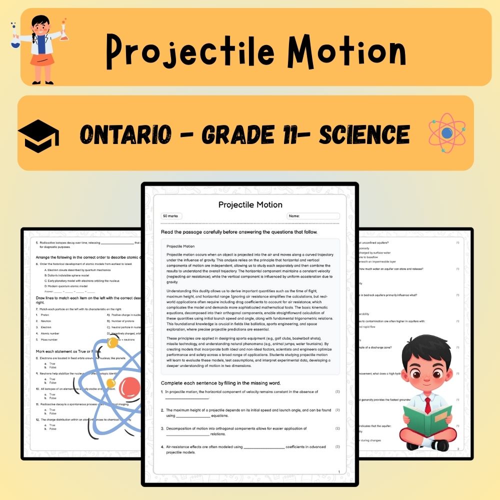 Grade 11 Science worksheet worksheet — Grade 11 Science | Projectile Motion Worksheet (Answer Key) – Ontario Standards — p…