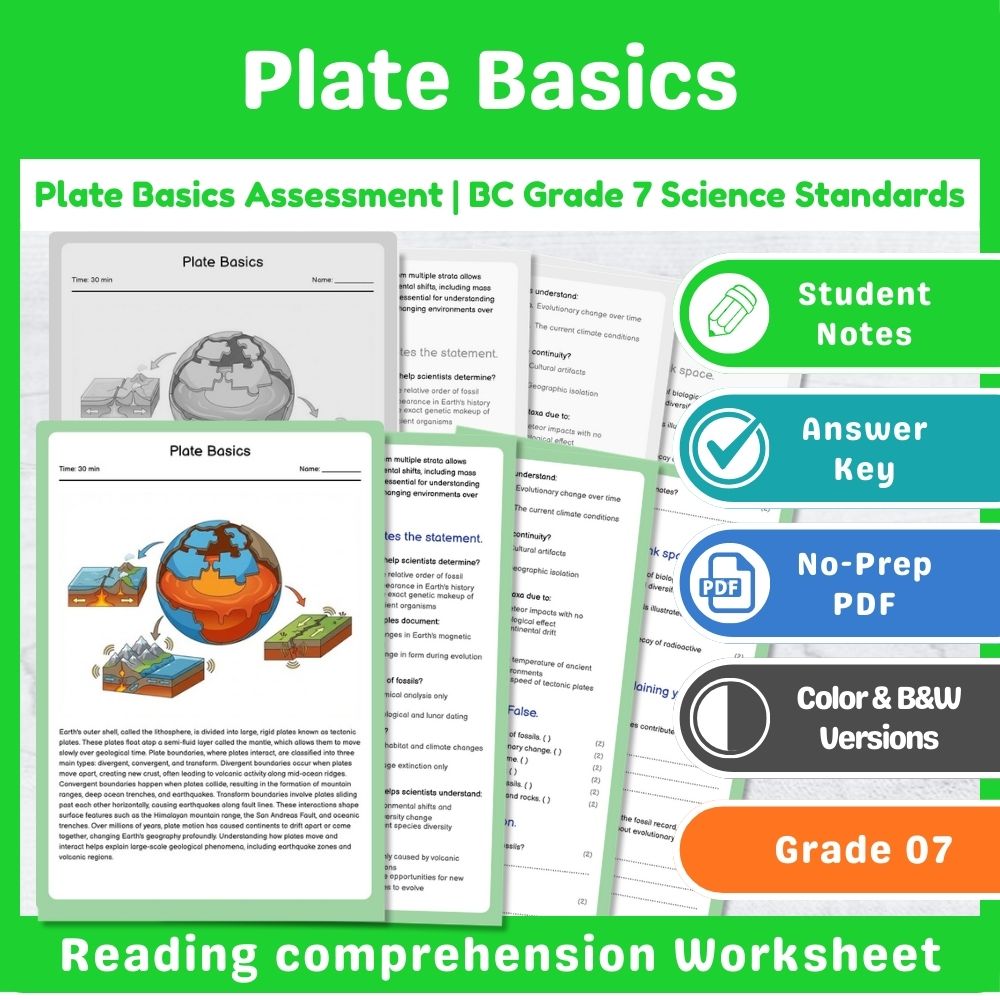 Grade 7 Science Lesson – Earth Processes Assessment & Landforms Bundle — included worksheet 7