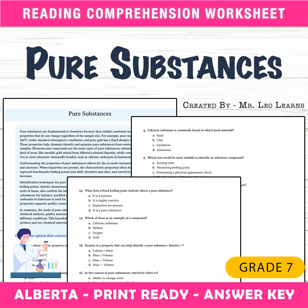 Grade 7 Science worksheet mcq paper worksheet — Grade 7 Science — Worksheet MCQ Paper for Mastering Pure Substances — page 1