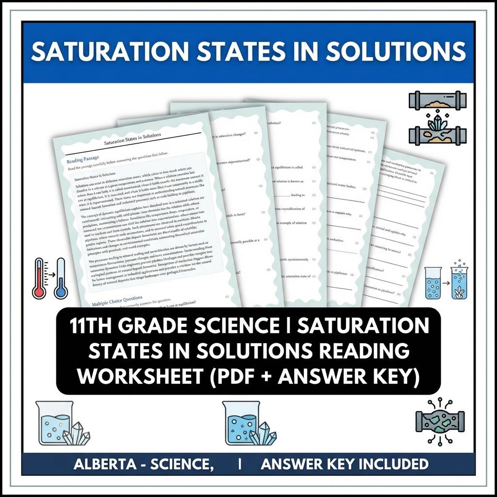 Grade 11 Science reading worksheets — 11th Grade Science | Saturation States in Solutions Worksheet (PDF + Answer Key)