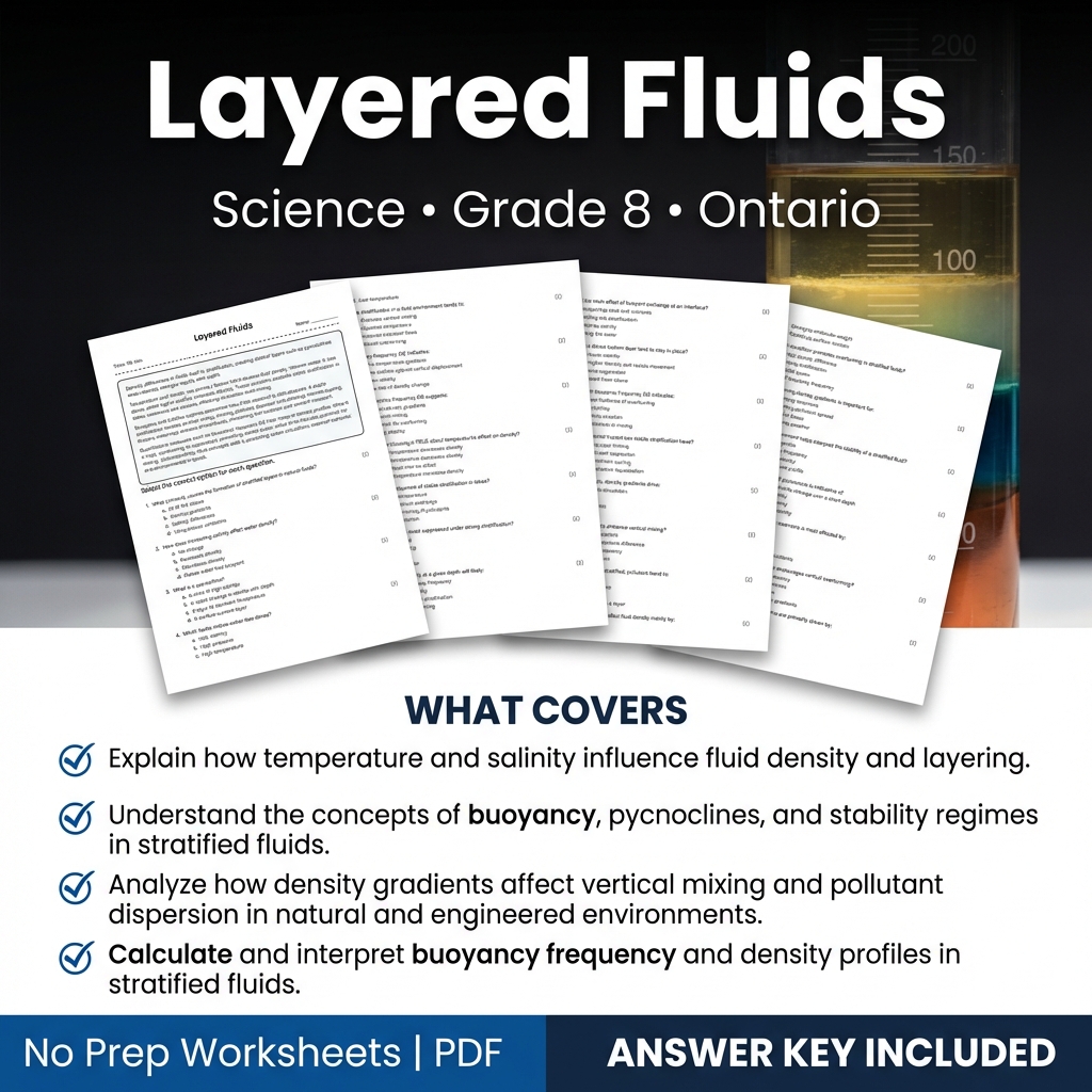 Layered Fluids Worksheet Grade 8 Science | Ontario Standards