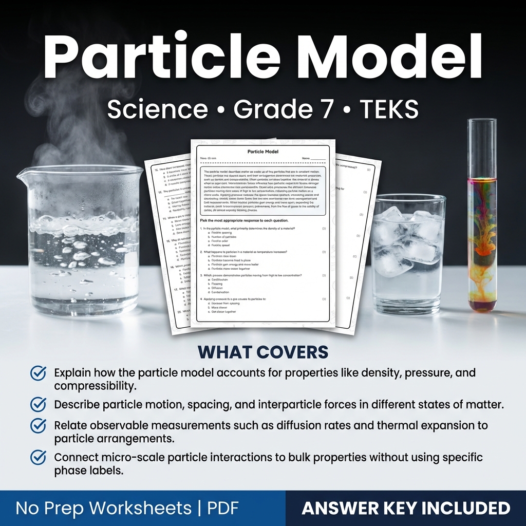 Grade 7 Science Particle Model Worksheet with PDF Answer Key