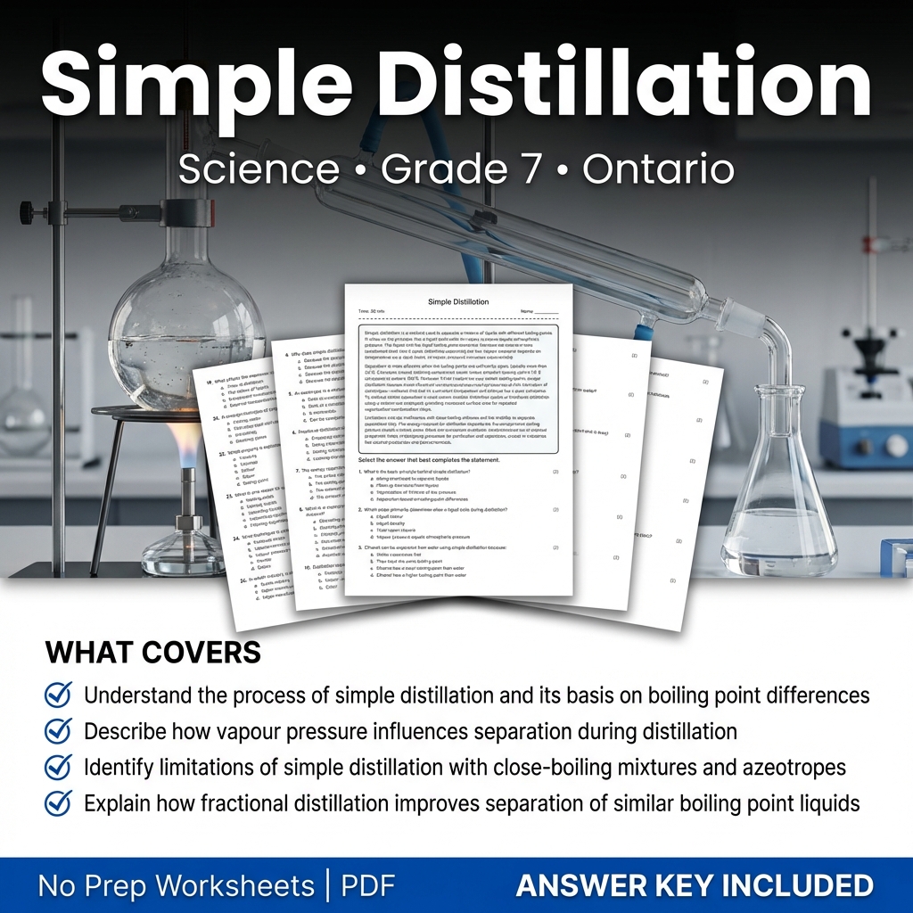 Grade 7 Science Worksheet on Simple Distillation | Ontario Standards