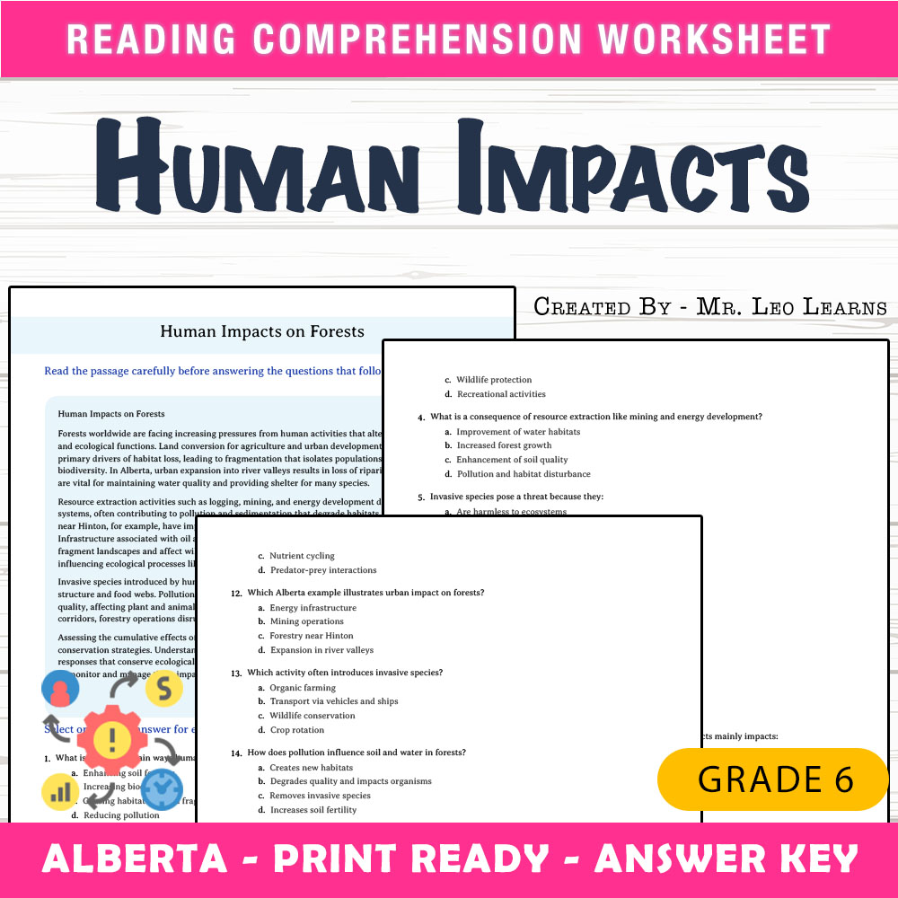 Grade 6 Science worksheet mcq paper worksheet — Grade 6 Science — Human Impacts on Forests Worksheet MCQ Paper — page 1