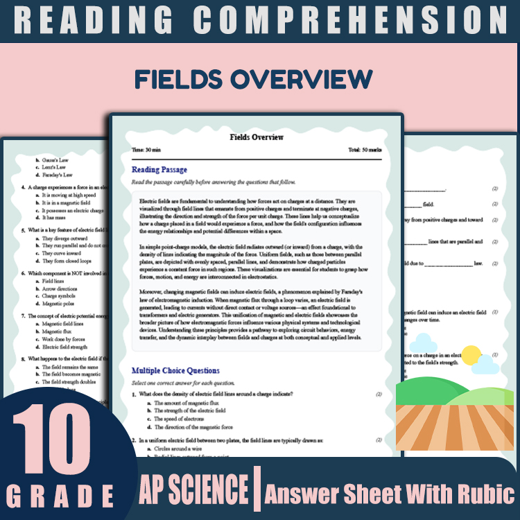 Grade 10 Science reading worksheets worksheet — Grade 10 Science | Fields Overview Reading Worksheet (PDF + Rubric) — page 1