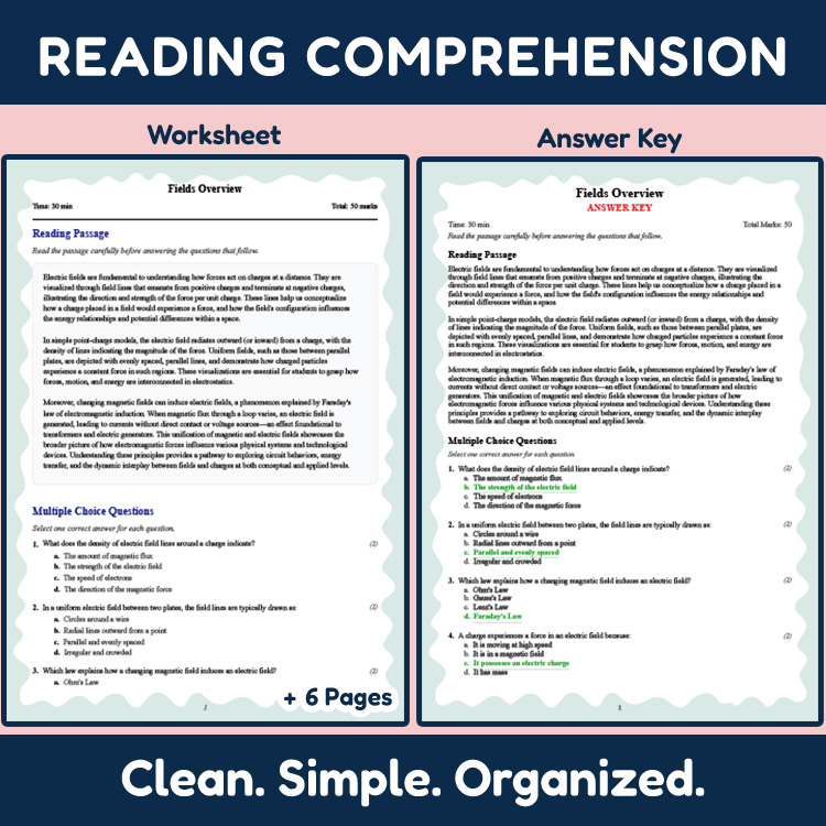 Grade 10 Science reading worksheets worksheet — Grade 10 Science | Fields Overview Reading Worksheet (PDF + Rubric) — page 2
