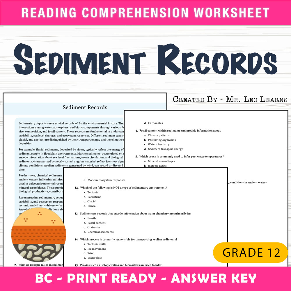 Grade 12 Science worksheet mcq paper worksheet — Grade 12 Science — Worksheet MCQ Paper for Mastering Sediment Records — p…