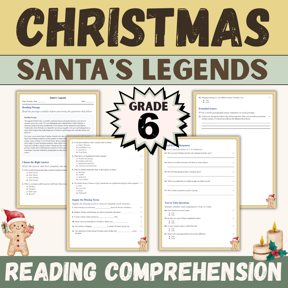 Grade 6 Seasonal Legends Worksheet  – Holiday Cultural Study
