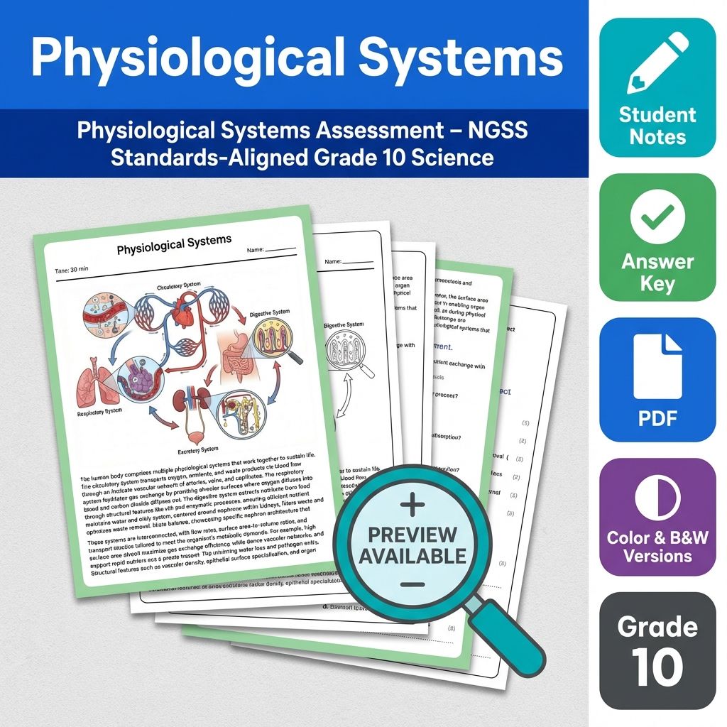 Physiological Systems Assessment – NGSS Standards-Aligned Grade 10 Science