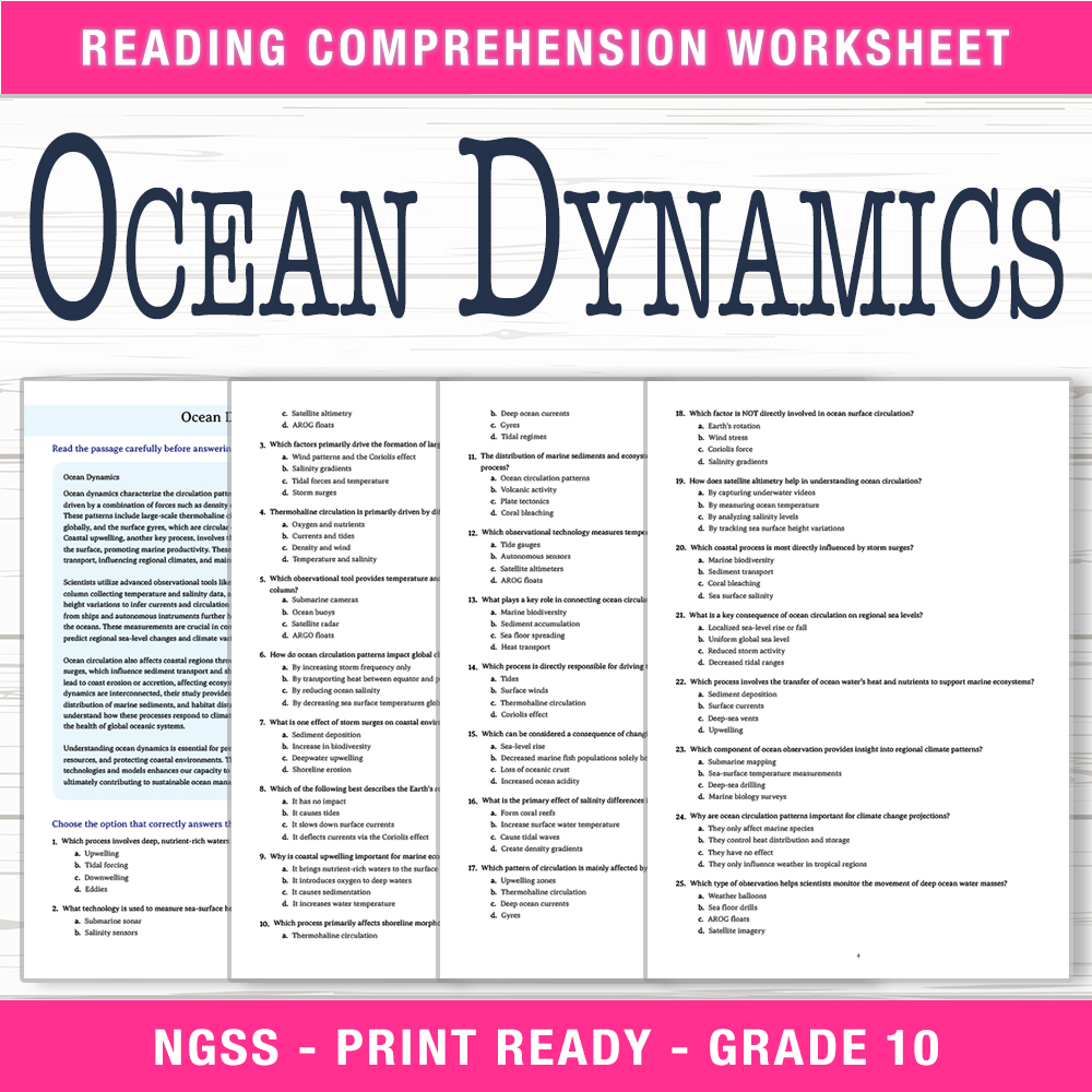 Grade 10 Science worksheet worksheet — Grade 10 Science | Ocean Dynamics Worksheet (PDF + Answer Key) — page 1