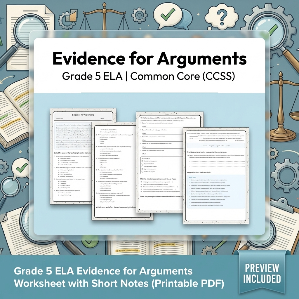 Grade 5 Reading & Text Evidence ELA Lesson Bundle | Common Core (CCSS) — included worksheet 4