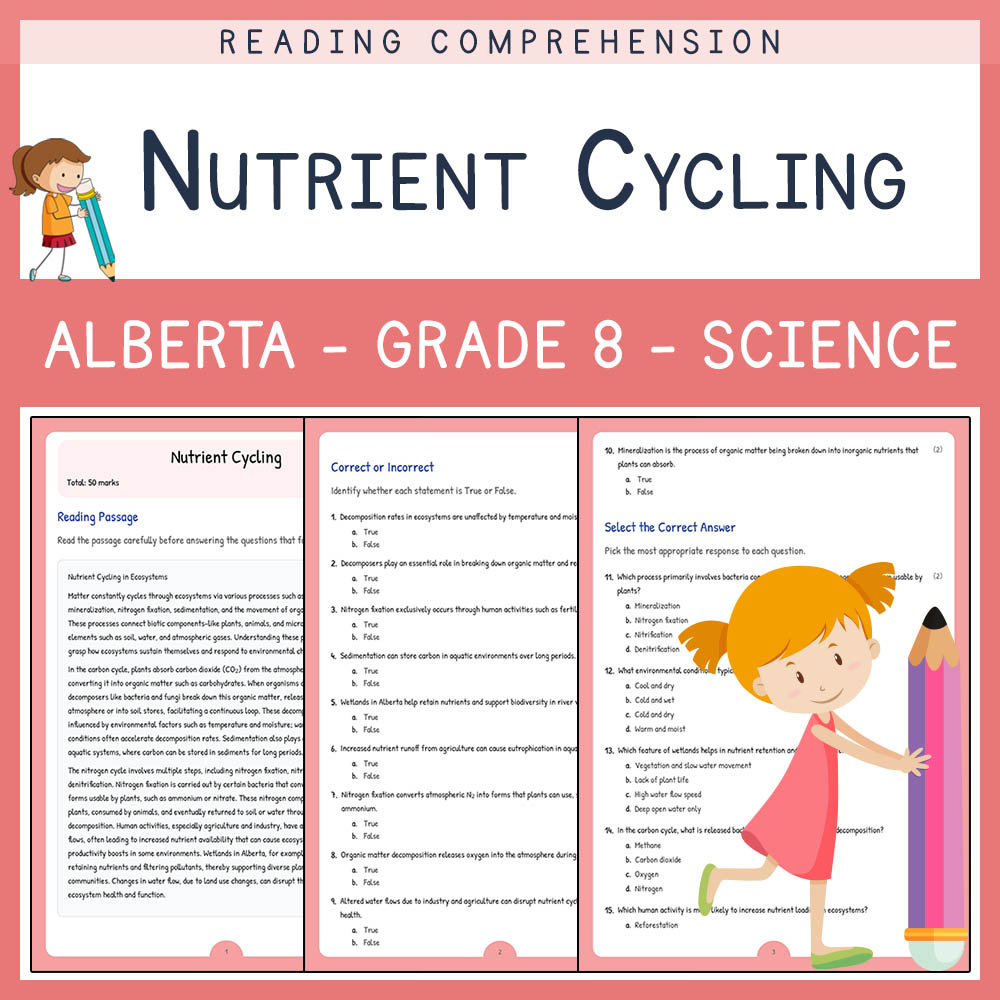 Grade 8 Science worksheet elena worksheet — Grade 8 Science | Nutrient Cycling Worksheet | Alberta  Standard — page 1